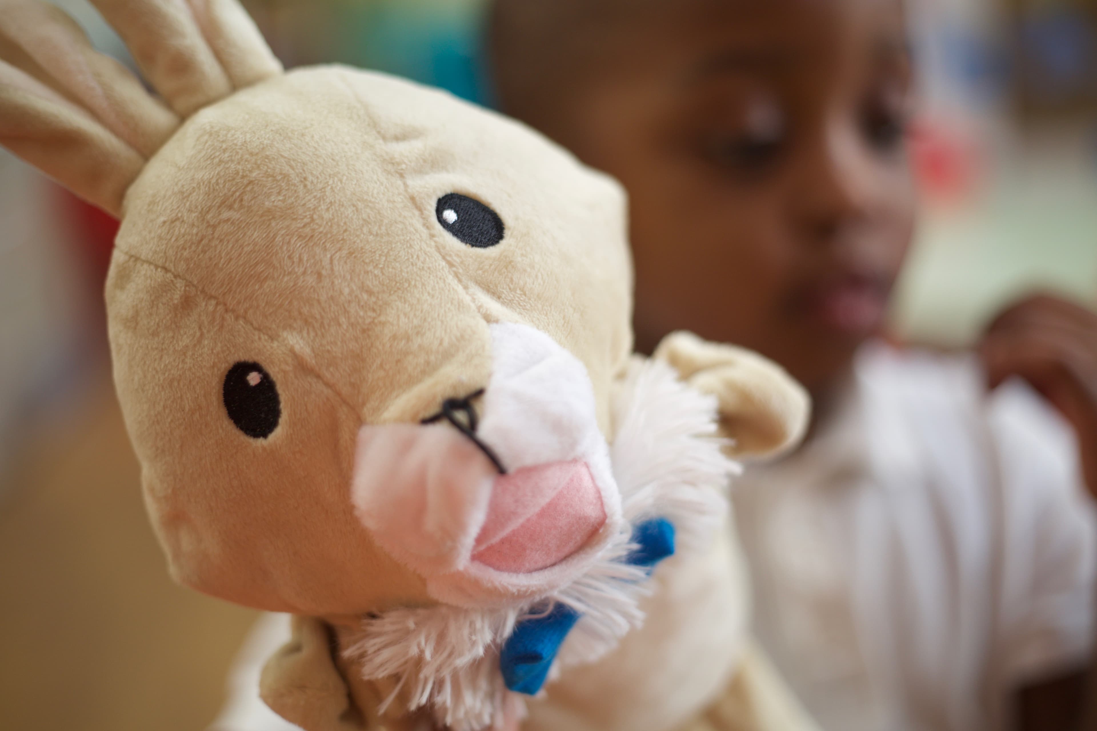 Close-up of bunny puppet, the nursery mascot